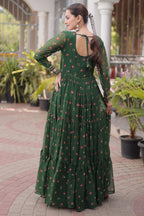 Green Georgette Printed Flared Anarkali Kurti with Mirror Work
