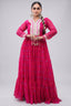Pink Georgette Printed Flared Anarkali Kurti with Mirror Work