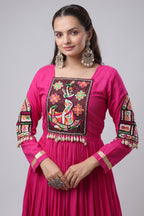 Pink Rayon Kachchi and Mirror Worked Flared Anarkali Kurti