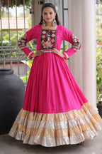 Pink Rayon Kachchi and Mirror Worked Flared Anarkali Kurti