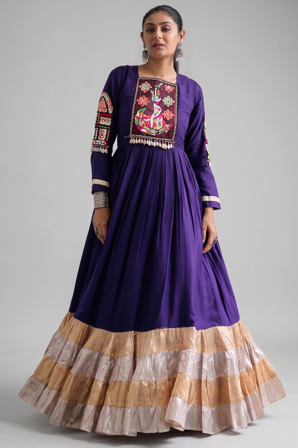 Purple Rayon Kachchi and Mirror Worked Flared Anarkali Kurti