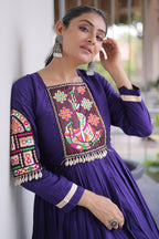 Purple Rayon Kachchi and Mirror Worked Flared Anarkali Kurti