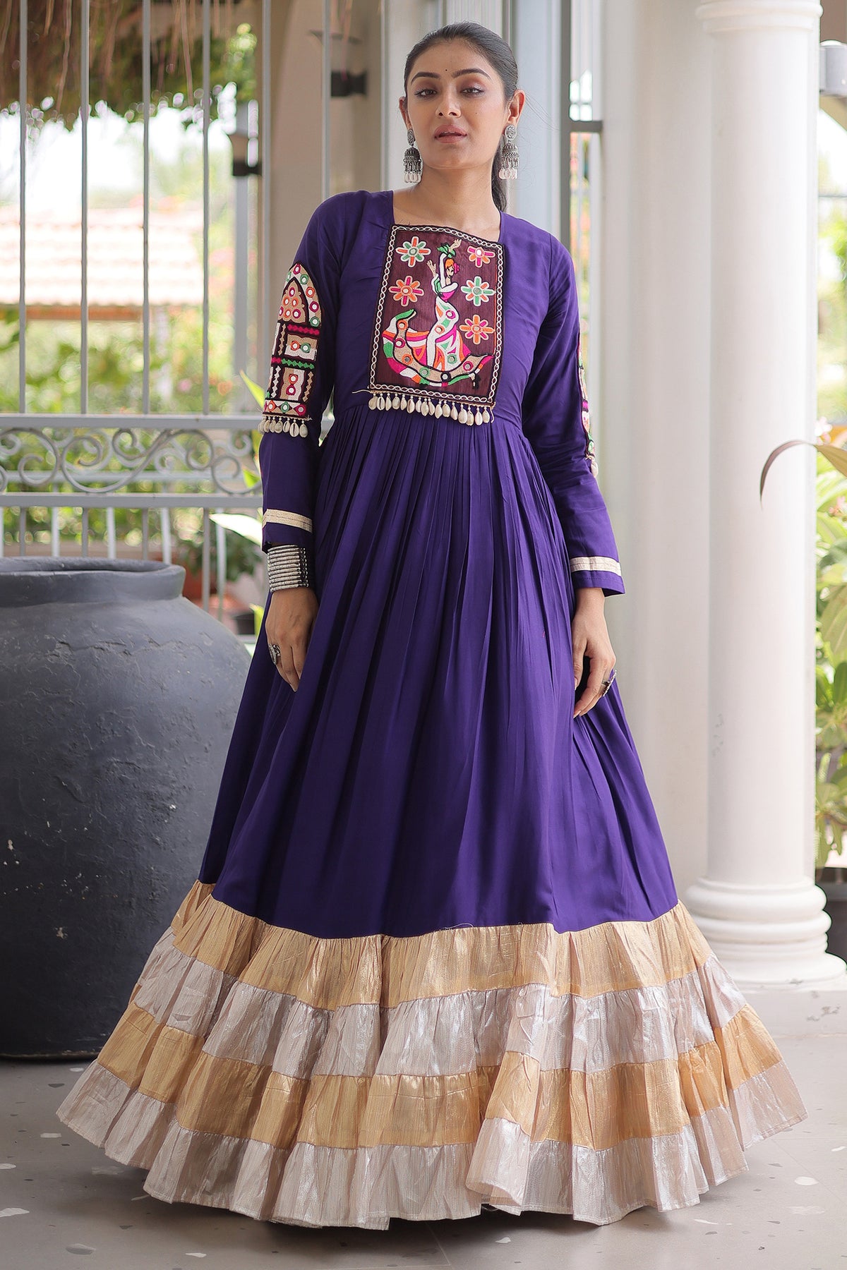 Purple Rayon Kachchi and Mirror Worked Flared Anarkali Kurti