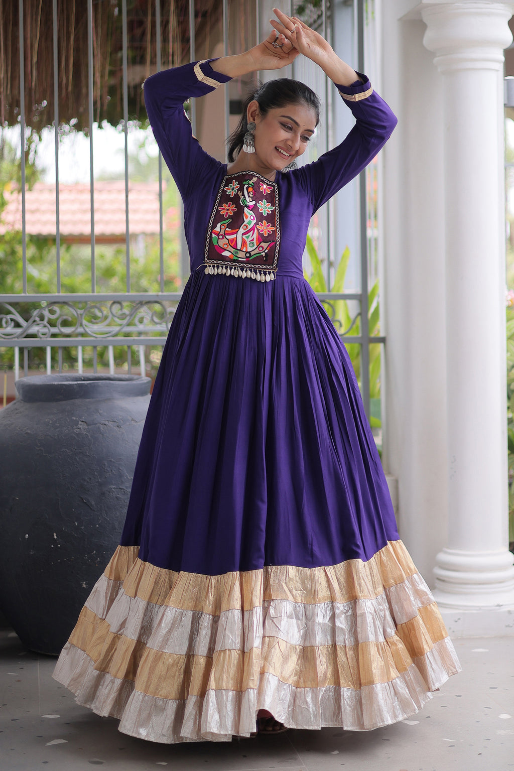 Purple Rayon Kachchi and Mirror Worked Flared Anarkali Kurti