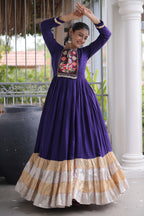 Purple Rayon Kachchi and Mirror Worked Flared Anarkali Kurti