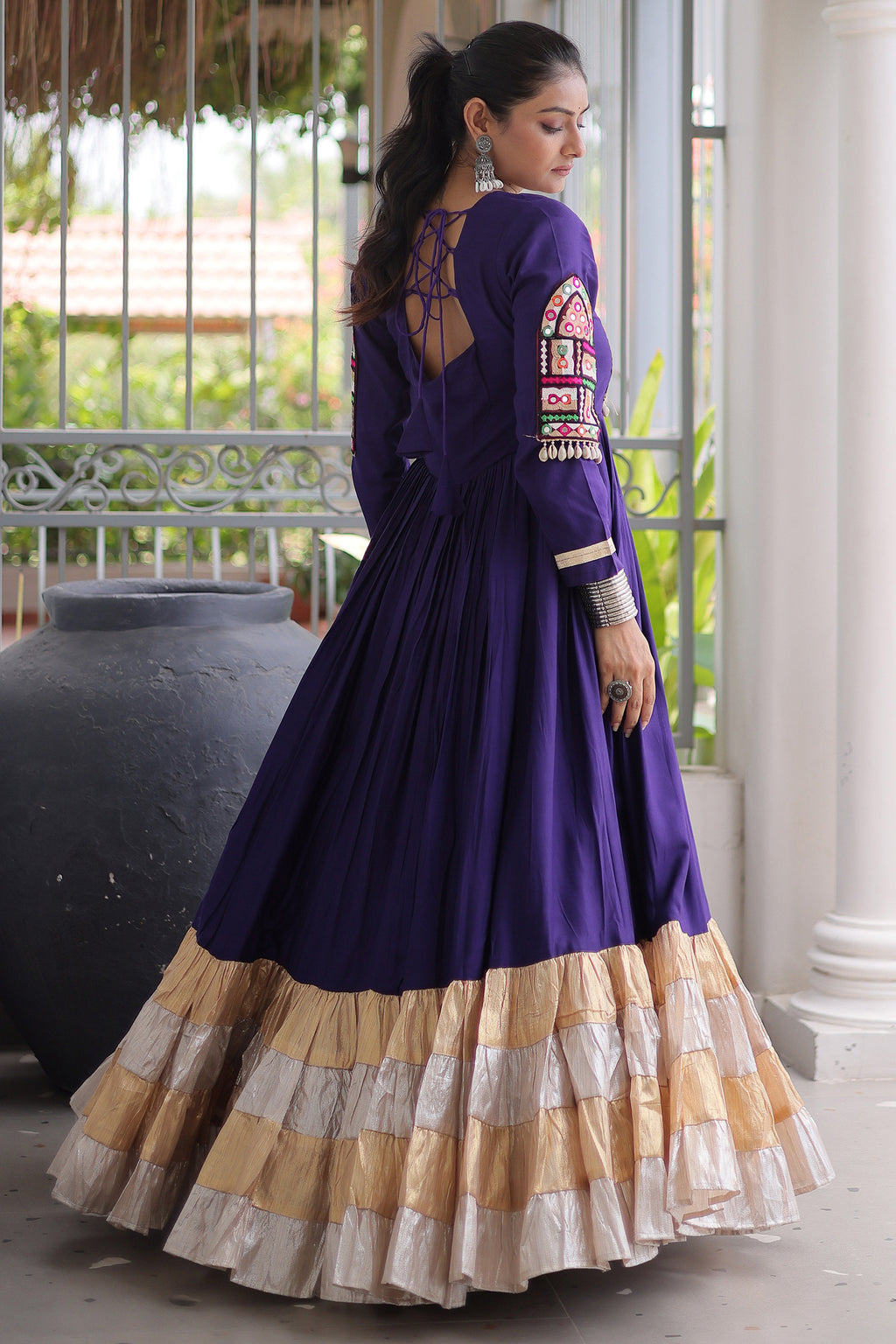 Purple Rayon Kachchi and Mirror Worked Flared Anarkali Kurti