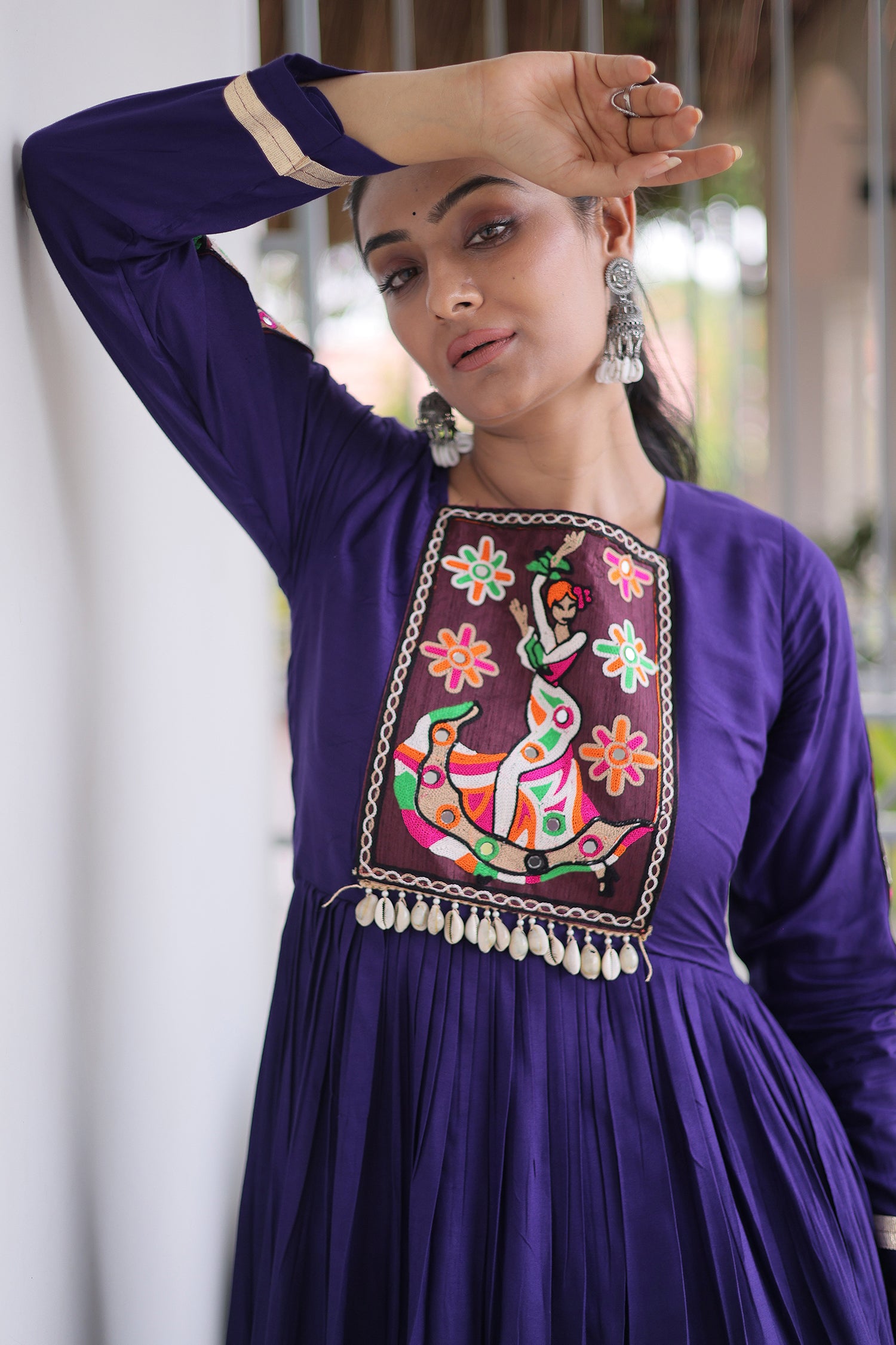 Purple Rayon Kachchi and Mirror Worked Flared Anarkali Kurti