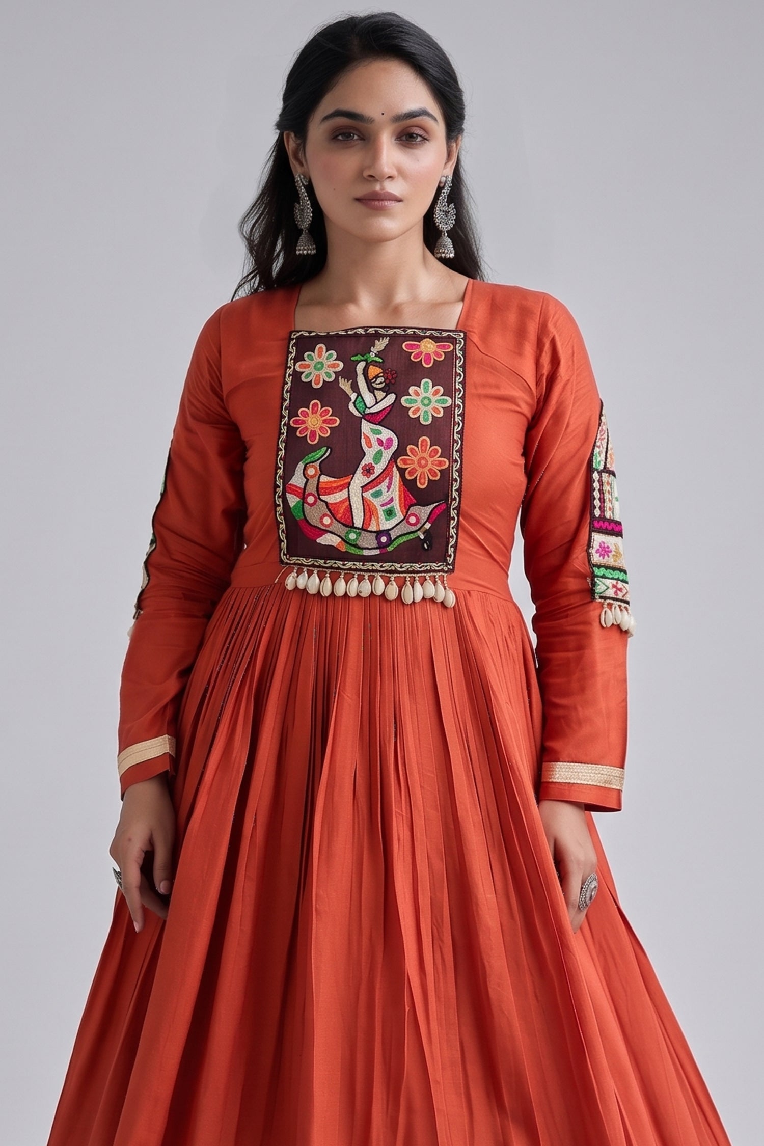 Orange Rayon Kachchi and Mirror Worked Flared Anarkali Kurti Secondary image