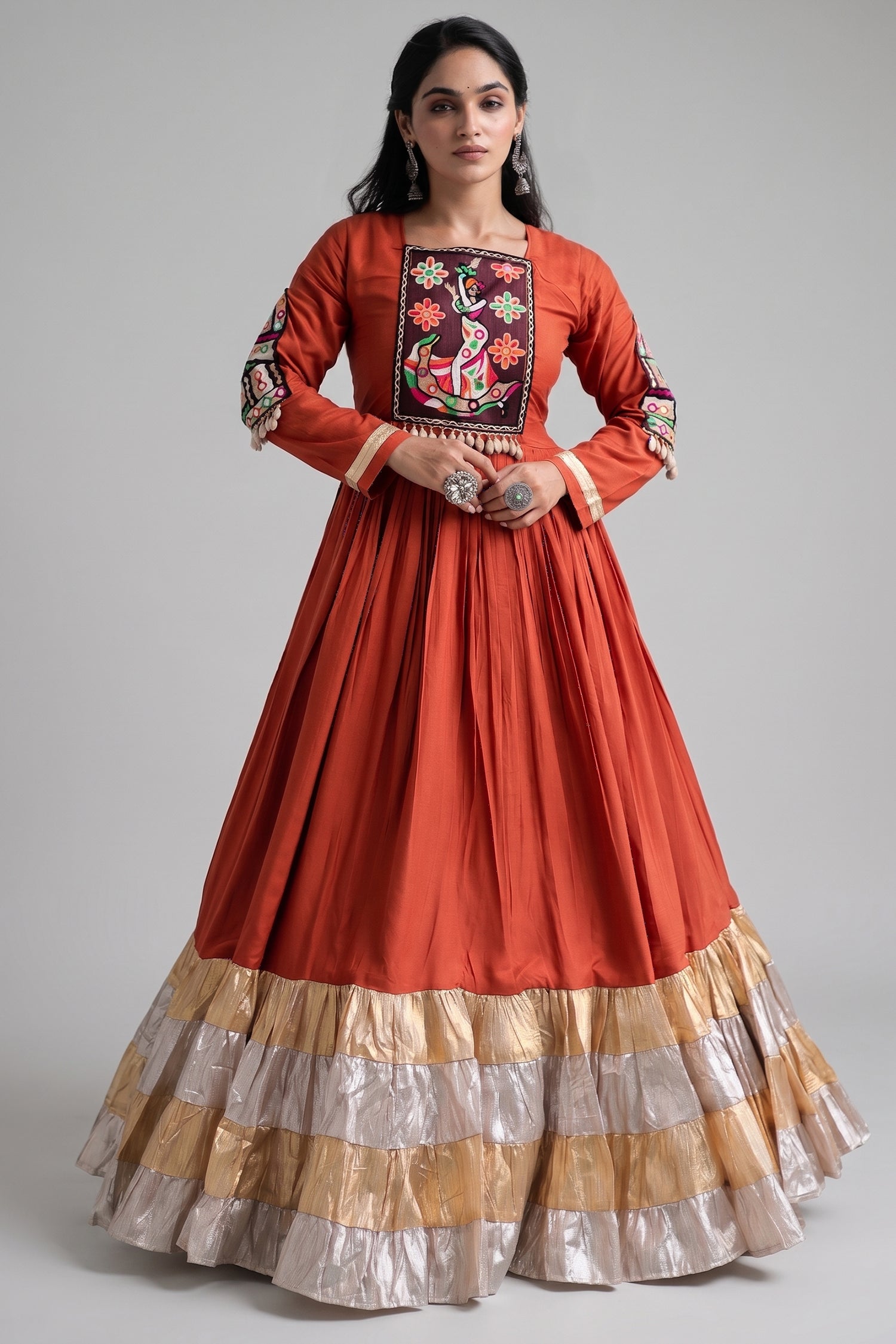 Orange Rayon Kachchi and Mirror Worked Flared Anarkali Kurti Main image