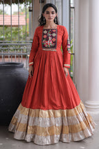 Orange Rayon Kachchi and Mirror Worked Flared Anarkali Kurti