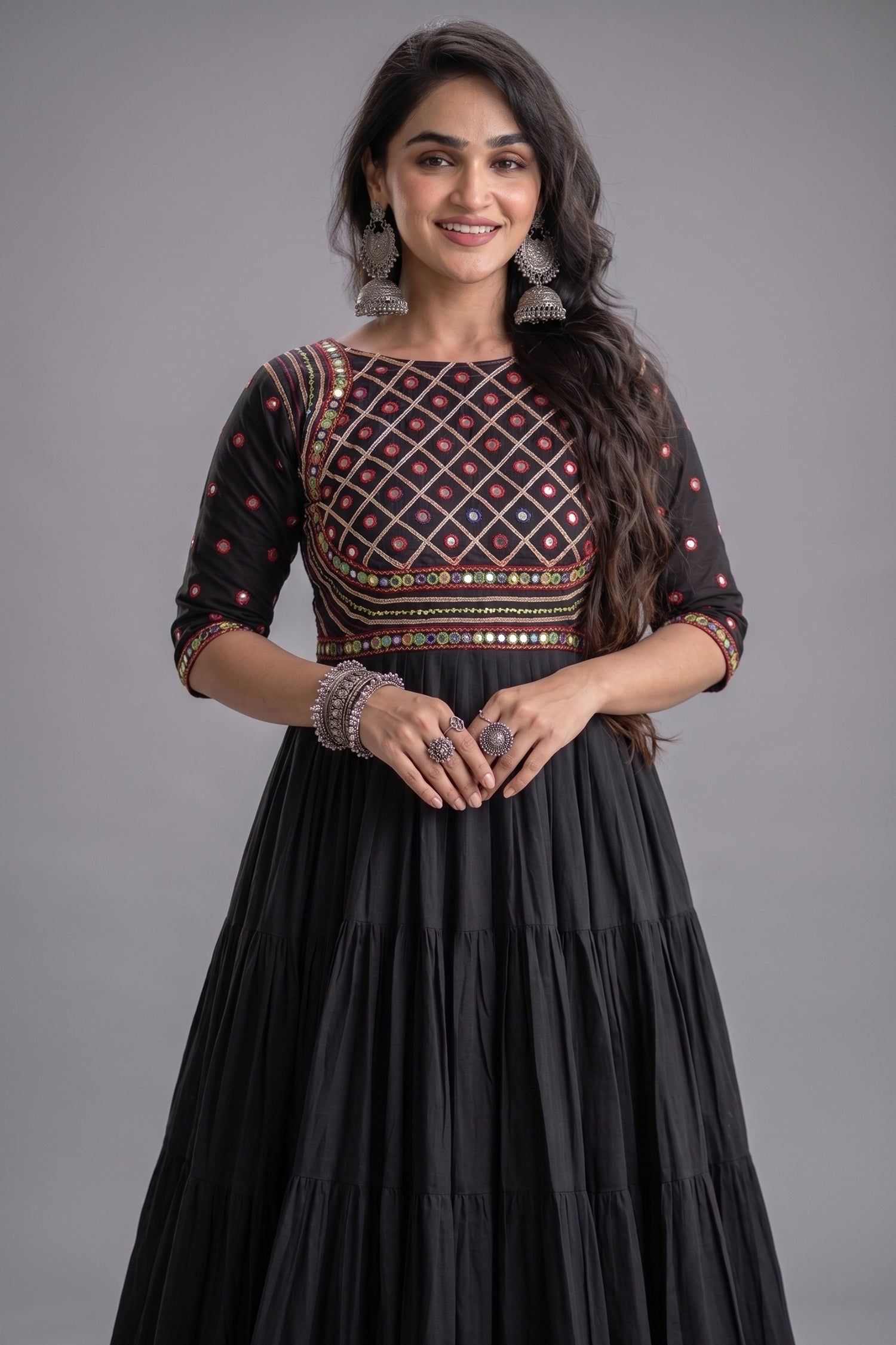 Black Cotton Mirror and Gota Lace Anarkali Kurti