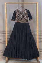 Black Cotton Mirror and Gota Lace Anarkali Kurti