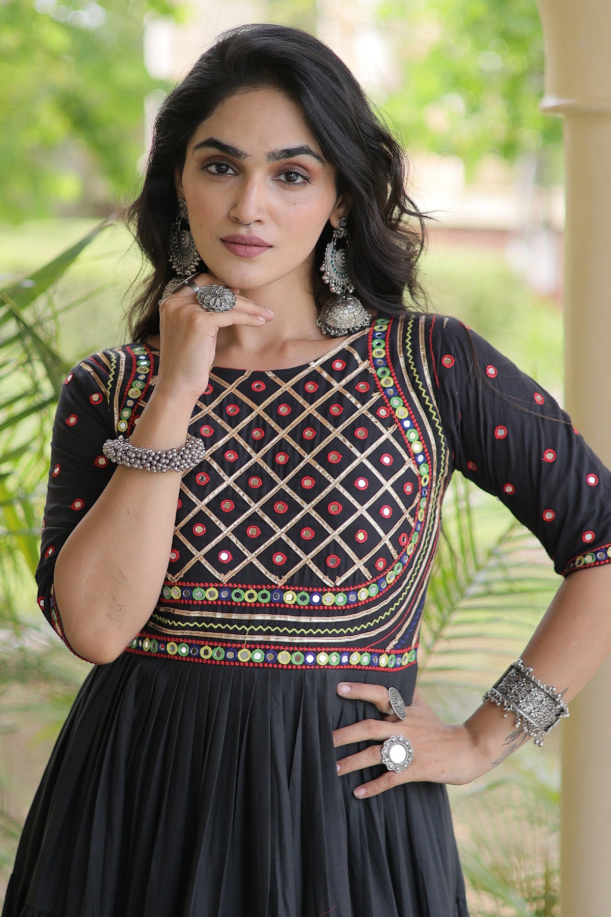 Black Cotton Mirror and Gota Lace Anarkali Kurti