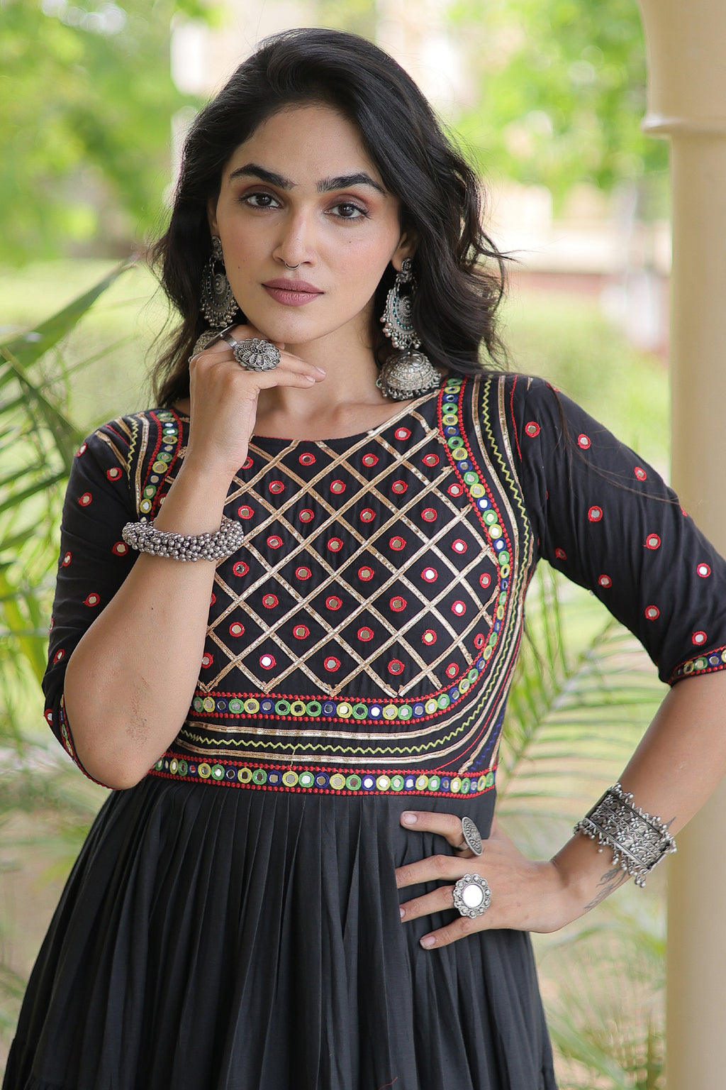 Black Cotton Mirror and Gota Lace Anarkali Kurti
