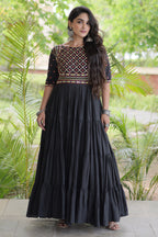 Black Cotton Mirror and Gota Lace Anarkali Kurti