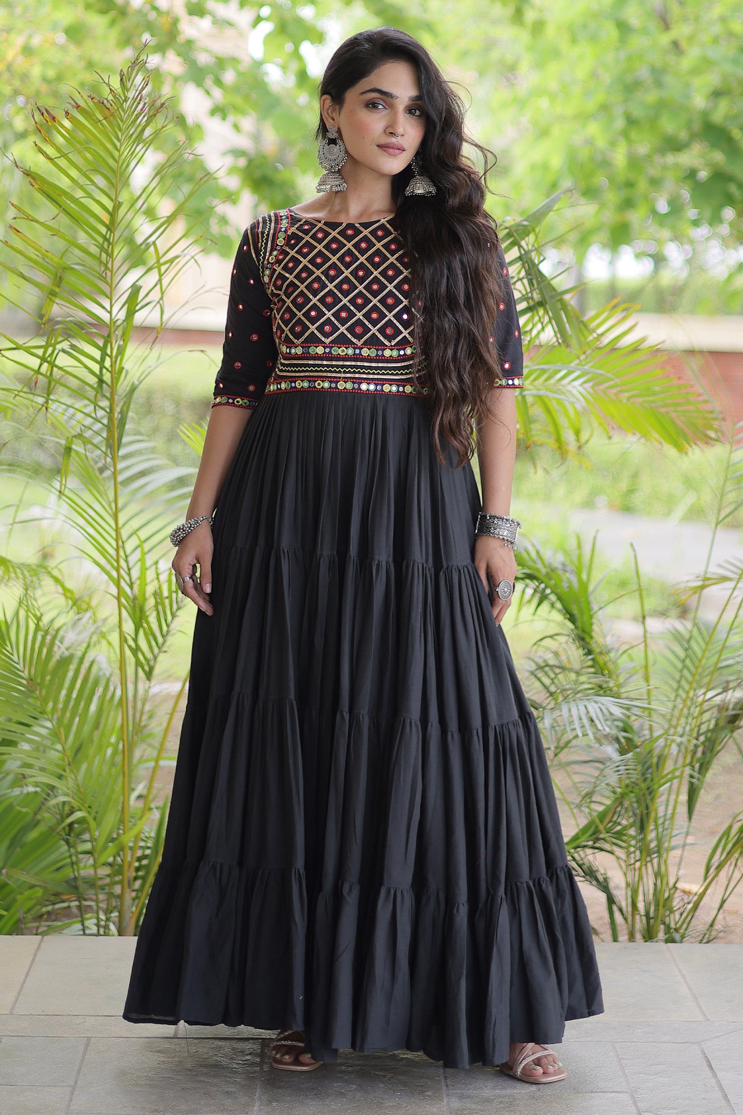 Black Cotton Mirror and Gota Lace Anarkali Kurti