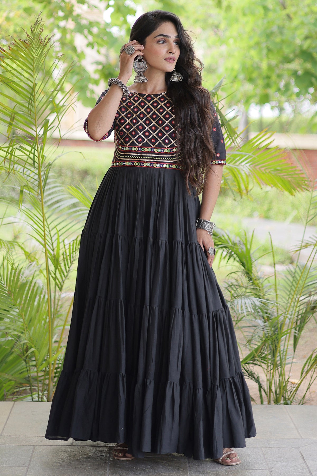 Black Cotton Mirror and Gota Lace Anarkali Kurti