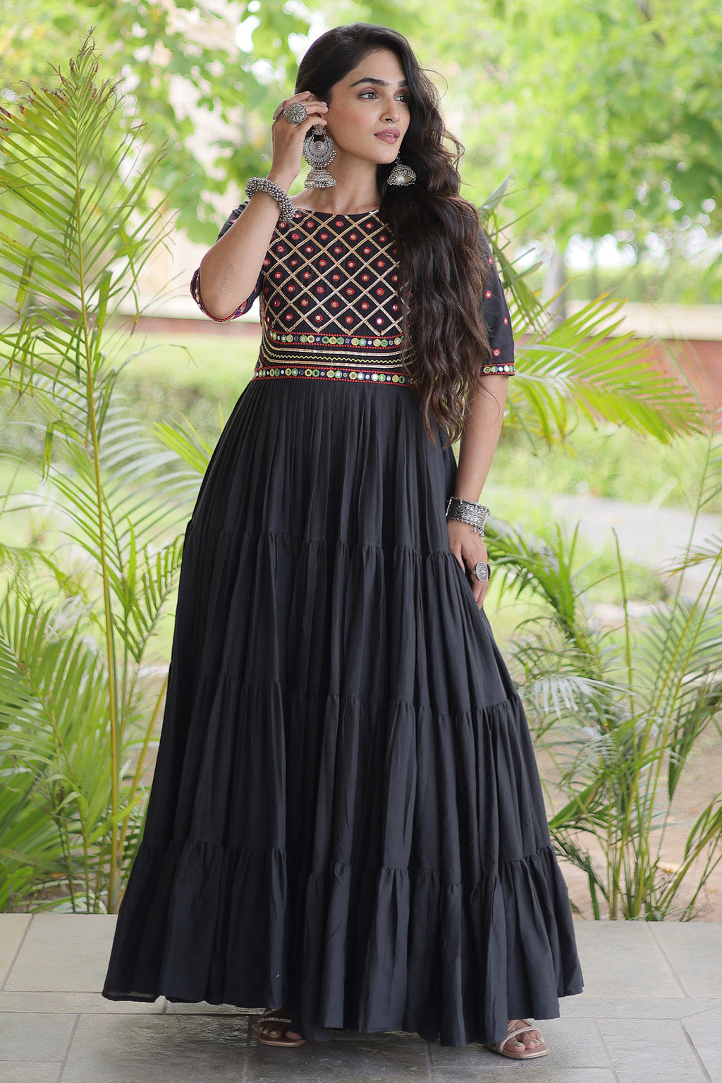 Black Cotton Mirror and Gota Lace Anarkali Kurti