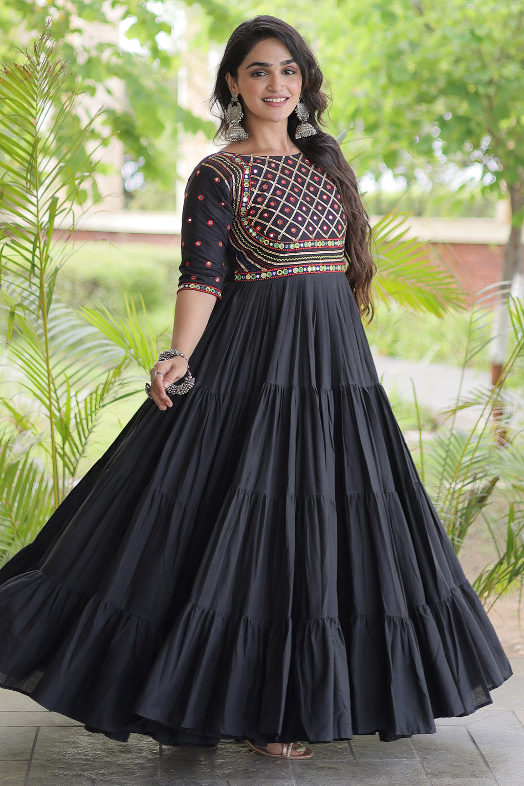 Black Cotton Mirror and Gota Lace Anarkali Kurti
