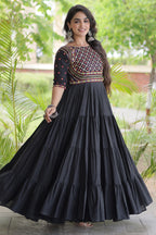 Black Cotton Mirror and Gota Lace Anarkali Kurti