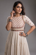 Pearl White Cotton Mirror and Gota Lace Anarkali Kurti
