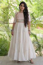 Pearl White Cotton Mirror and Gota Lace Anarkali Kurti