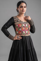 Black Rayon Kachchi Mirror Worked Anarkali Kurti