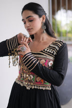 Black Rayon Kachchi Mirror Worked Anarkali Kurti