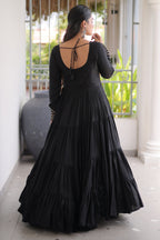 Black Rayon Kachchi Mirror Worked Anarkali Kurti