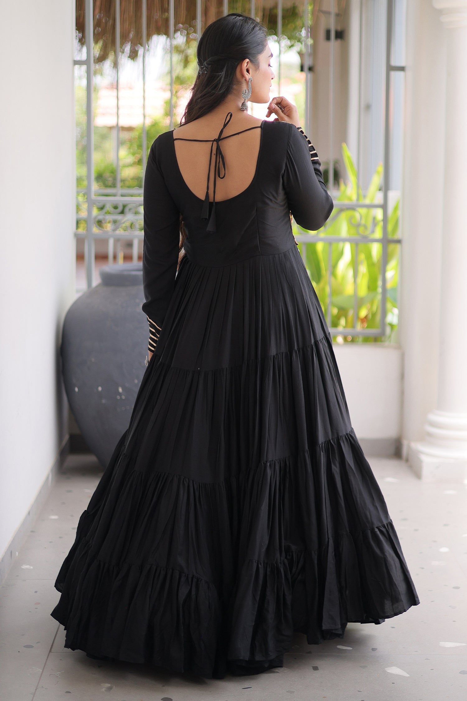 Black Rayon Kachchi Mirror Worked Anarkali Kurti