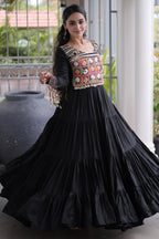 Black Rayon Kachchi Mirror Worked Anarkali Kurti