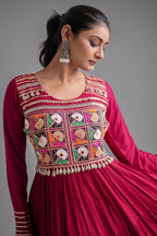 Maroon Rayon Kachchi Mirror Worked Anarkali Kurti