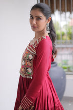 Maroon Rayon Kachchi Mirror Worked Anarkali Kurti
