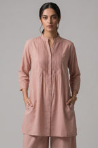 Dusty Pink Pure Cotton Shirt Set with Pleated Yoke & Palazzo