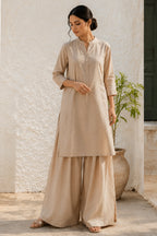 Natural Beige Cotton Tunic & Voluminous Palazzo Set