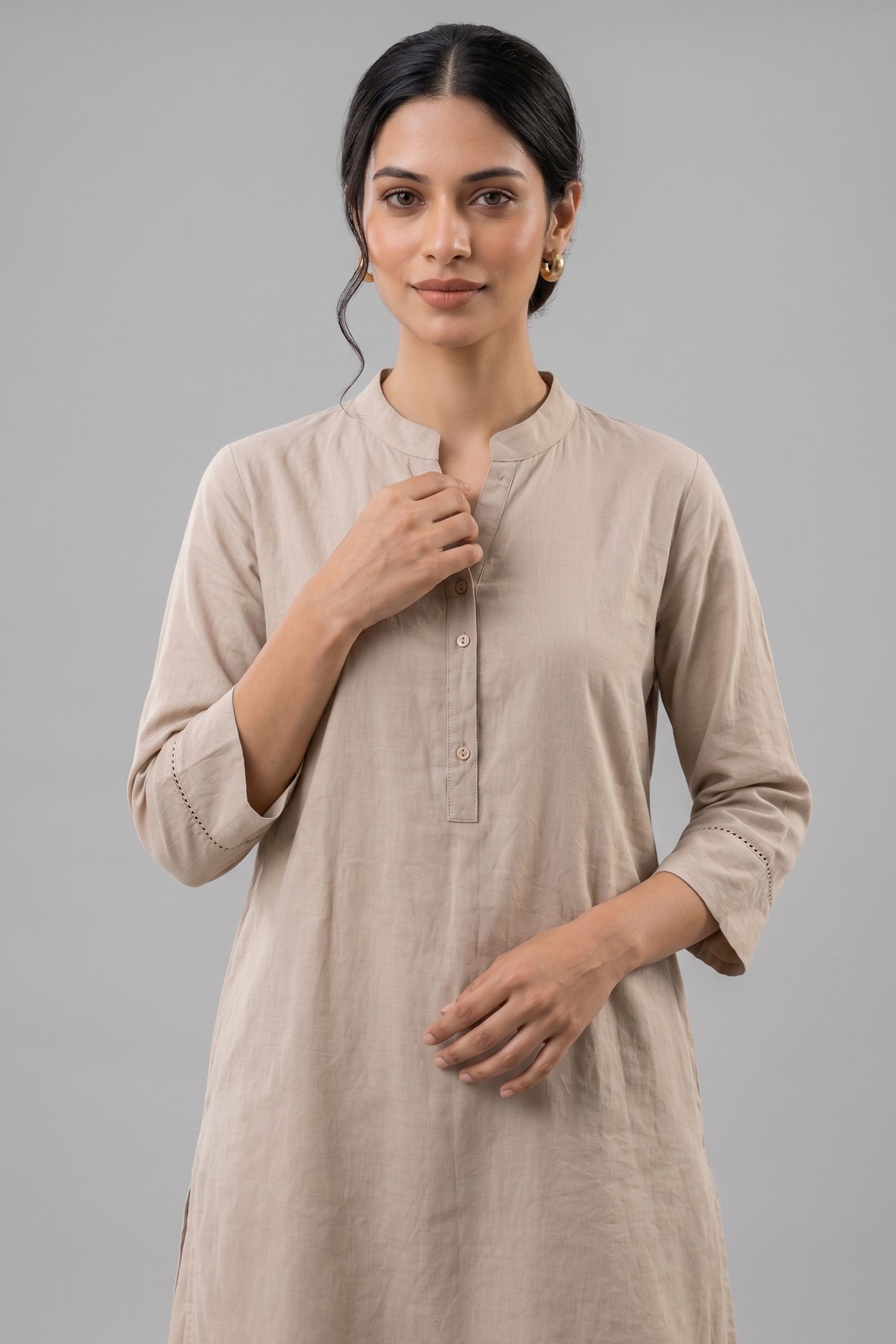 Natural Beige Cotton Tunic & Voluminous Palazzo Set Secondary image