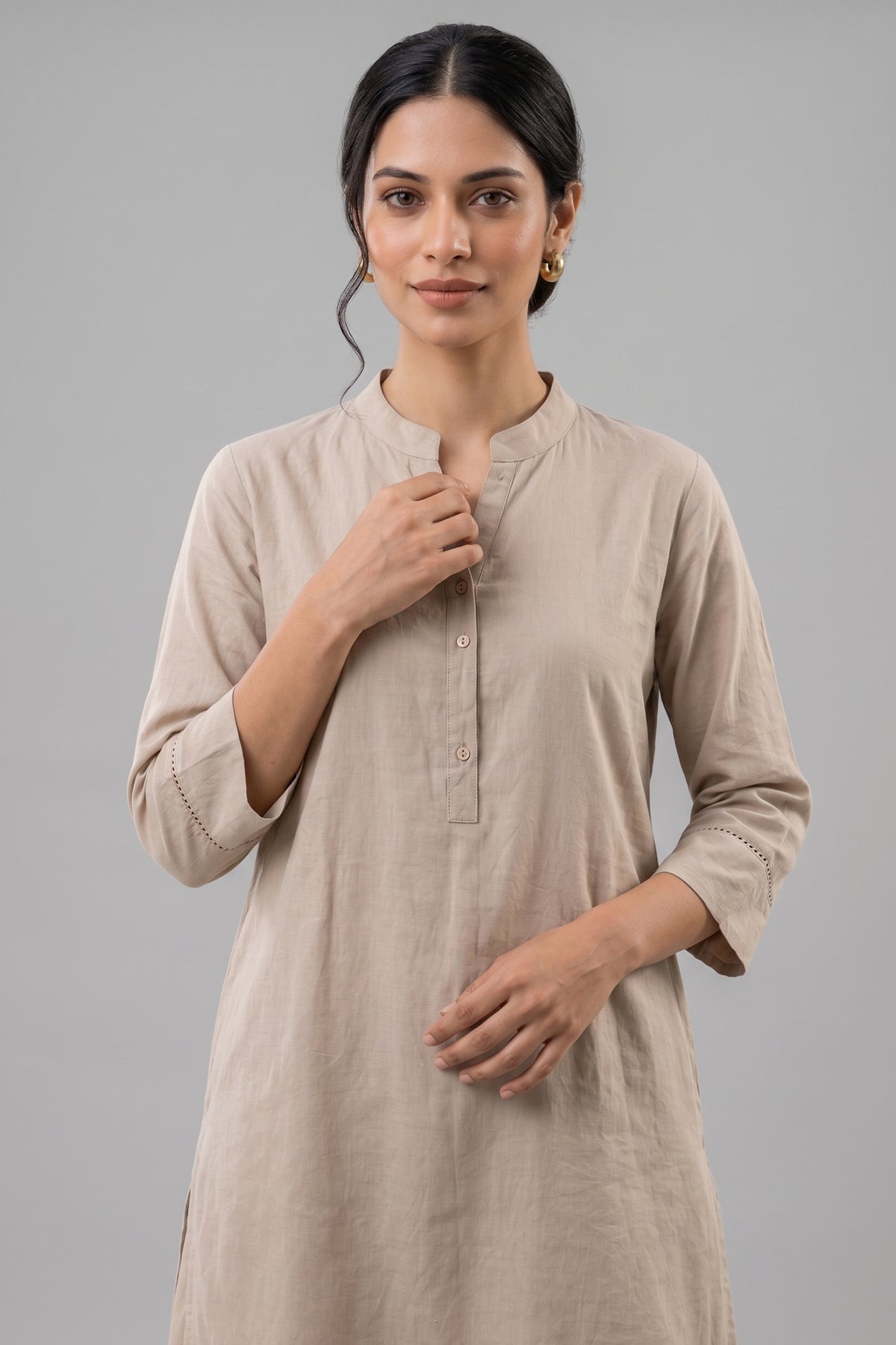 Natural Beige Cotton Tunic & Voluminous Palazzo Set