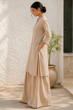 Natural Beige Cotton Tunic & Voluminous Palazzo Set