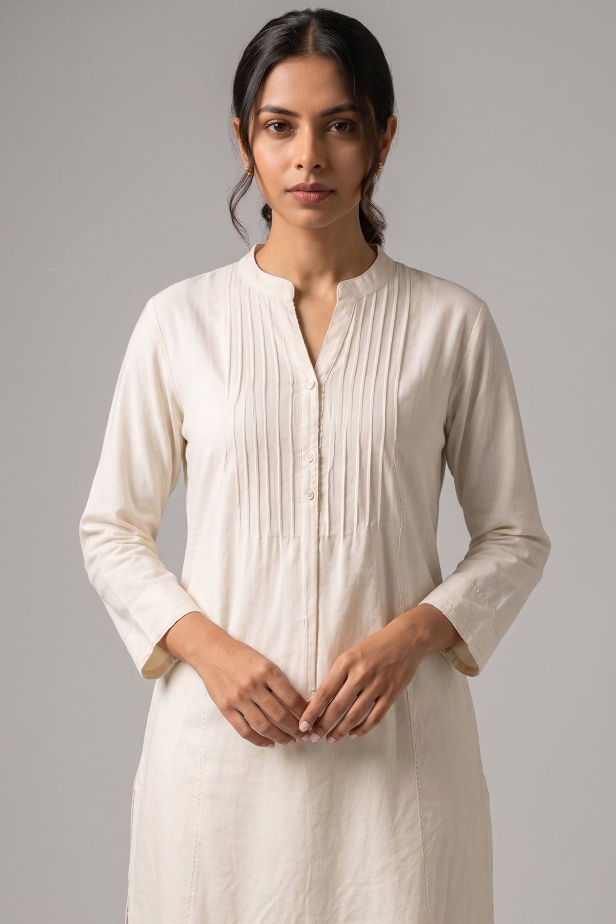 White Pin Tucked Cotton Straight Kurta & Pants Set
