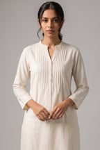 White Pin Tucked Cotton Straight Kurta & Pants Set