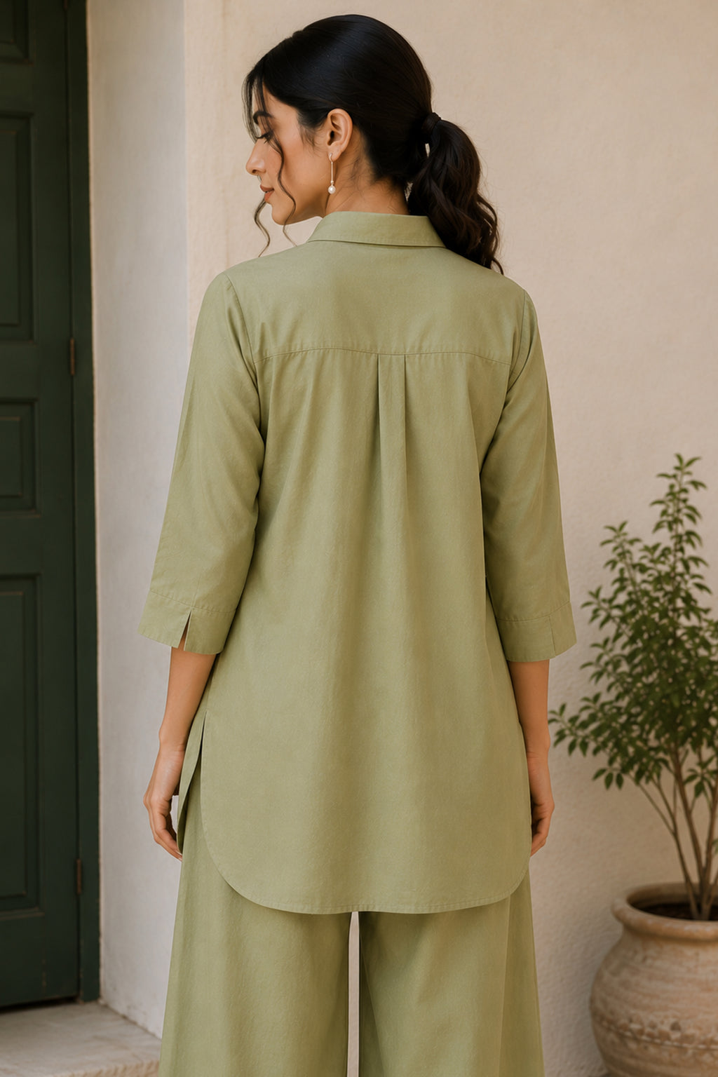 Pistachio Green Cotton Pin Tucked Co ord Set