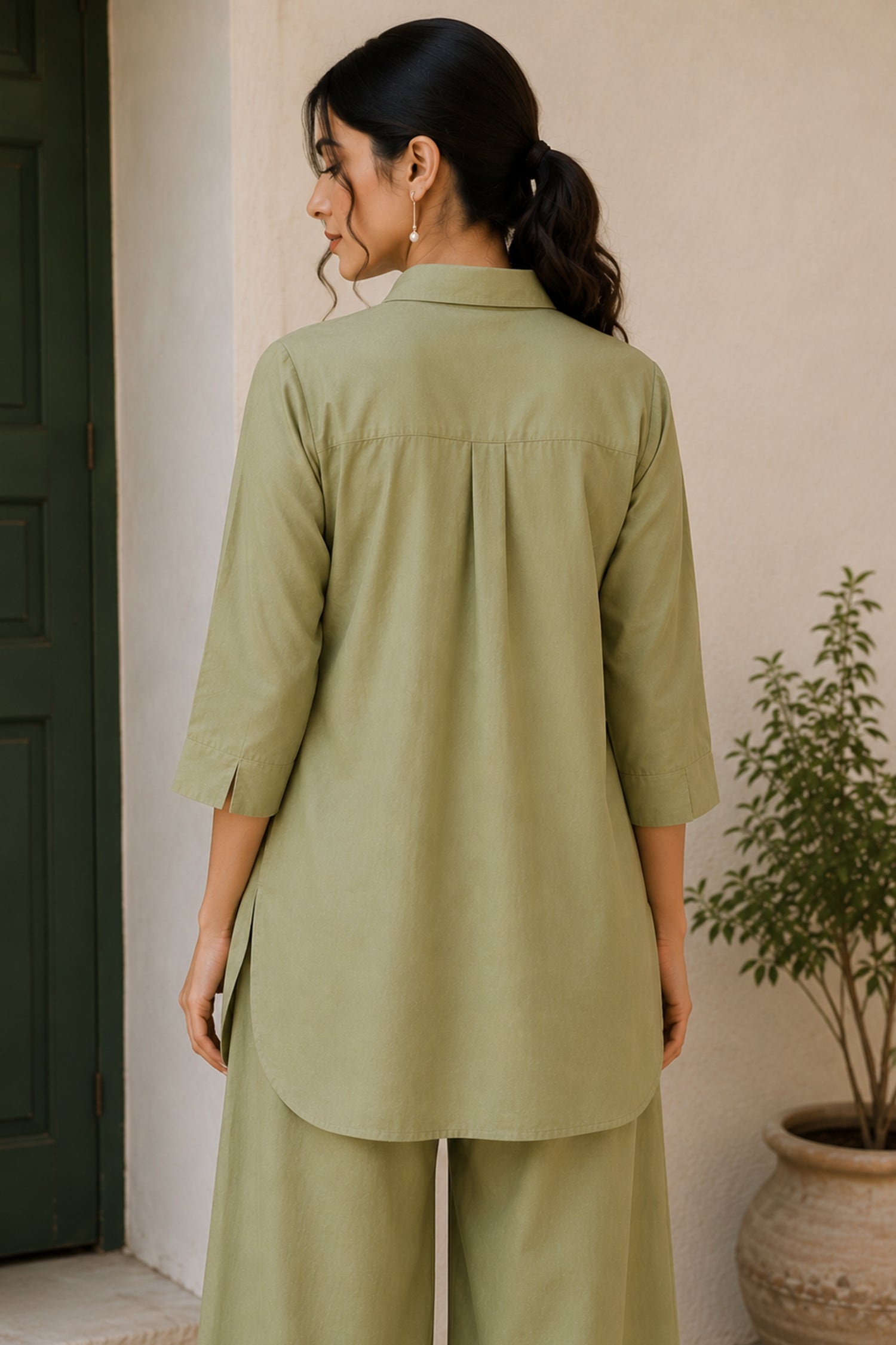 Pistachio Green Cotton Pin Tucked Co ord Set