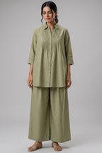 Pistachio Green Cotton Pin Tucked Co ord Set
