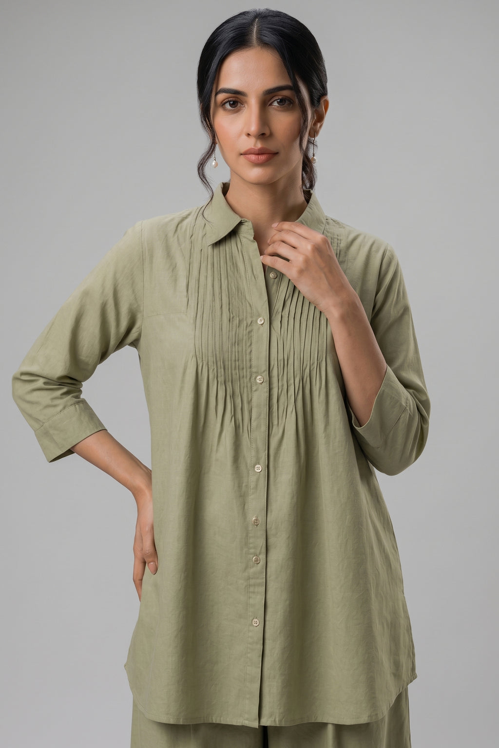 Pistachio Green Cotton Pin Tucked Co ord Set