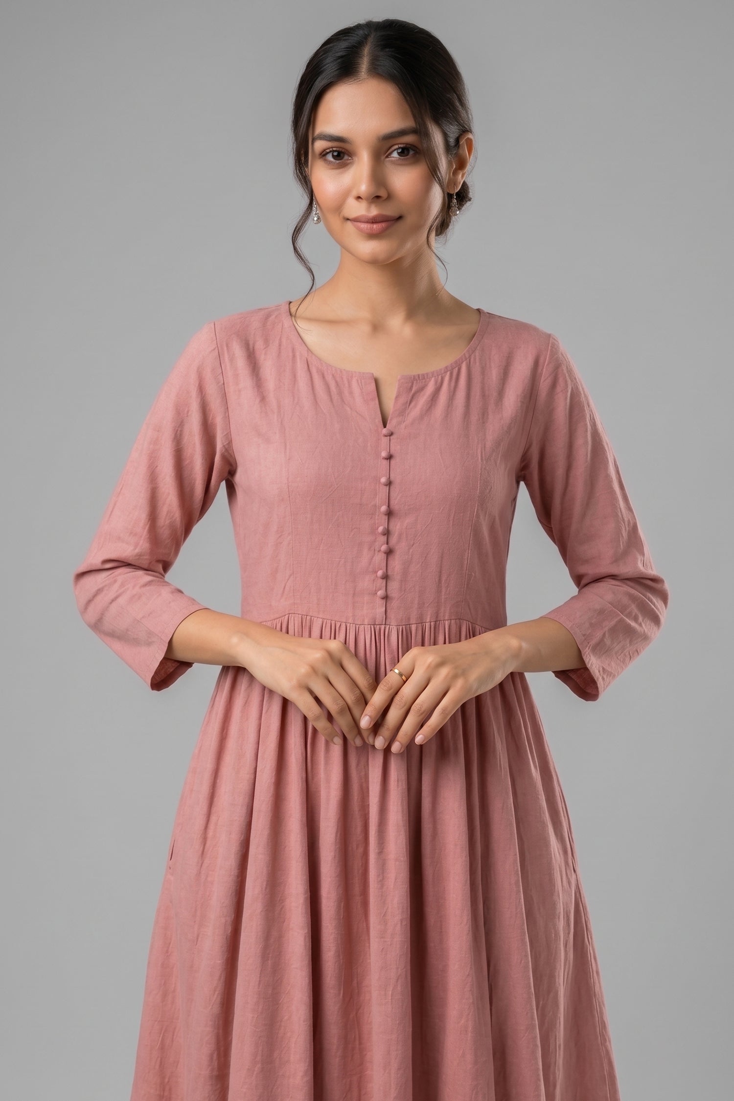 Pink Cotton Gathered Flared Maxi Dress Secondary image
