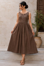 Chocolate Brown Sleeveless Cotton Empire Dress