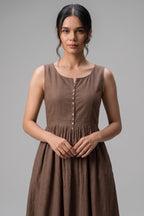 Chocolate Brown Sleeveless Cotton Empire Dress
