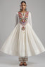 Off White Cotton Anarkali Kurti with Vibrant Kutchi Yoke & Tassels