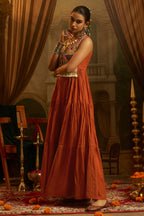 Rust Orange Cotton Kutchi Embroidered Kurti