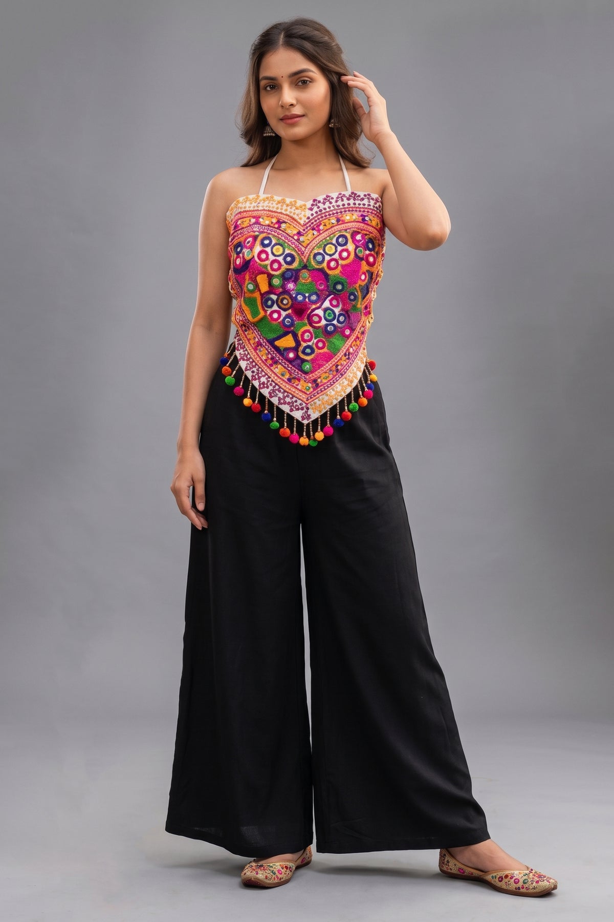 Multicolor Cotton Kutchi Embroidered Bandana Top